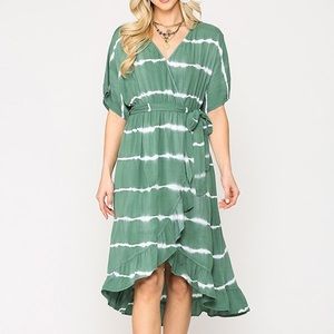 Green Tie Dye Midi Wrap Dress